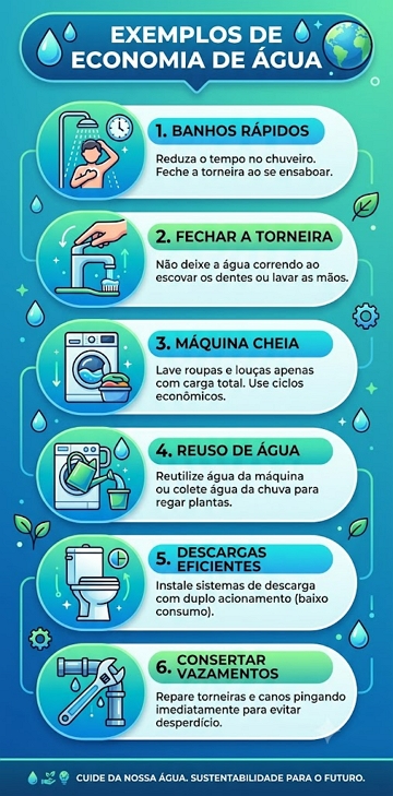 Infográfico com exemplos importantes sobre economia de água Infográfico com exemplos importantes sobre economia de água
