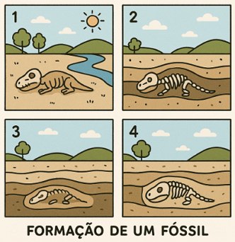 Fossilização (formação de fóssil) Ilustração mostrando a formação de um fóssil