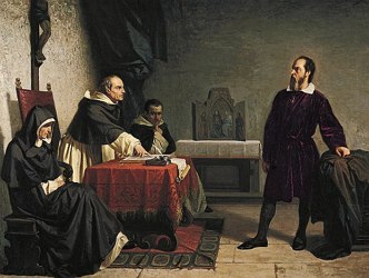 Pintura mostrando Galileu Galilei sendo interrogado pela Inquisição