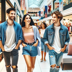 Imagem de 3 amigos passeando num shopping