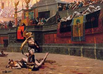 Gladiador após luta Pintura mostrando um gladiador vencedor após luta na arena