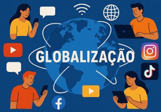 Globalização Ilustração mostrando figuras relacionadas ao mundo da globalização