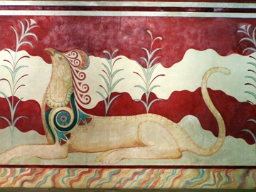 Desenho de um animal com cabela de ave e corpo de le&atilde;o