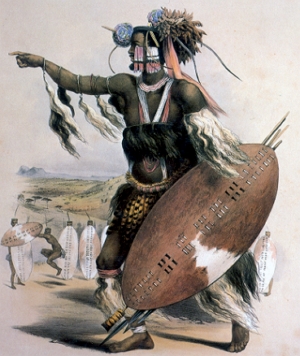 Pintura de um guerreiro zulu do século XIX