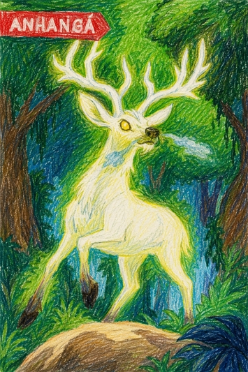 Desenho do Anhang&aacute;, um veado branco com grandes chifres