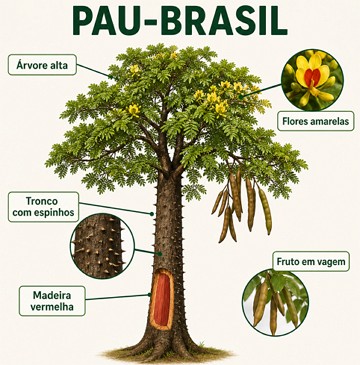 Ilustração mostrando as características do Pau-Brasil Ilustração mostrando as características do Pau-Brasil