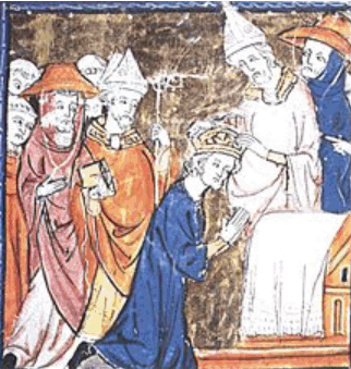 Pintura medieval do imperador Carlos Magno sendo coroado
