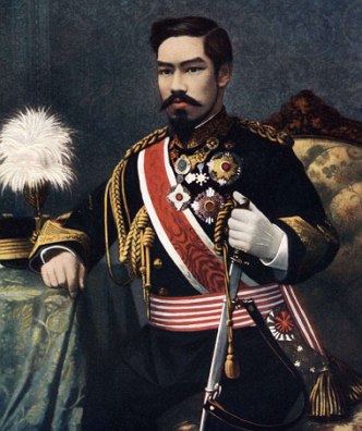 Retrato pintado do Imperador Meiji do Japão com trajes militares