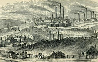 Industrialização da Europa Ilustração antiga mostrando fábricas inglesas