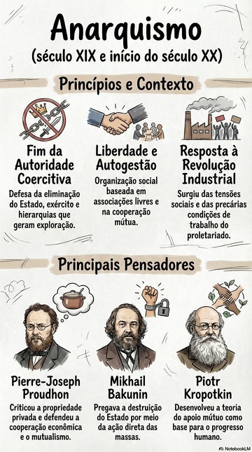 Anarquismo Infográfico sobre o Anarquismo: princípios, contexto e principais pensadores