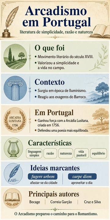 Infográfico didático sobre o Arcadismo em Portugal Infográfico didático sobre o Arcadismo em Portugal