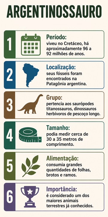 Infográfico com as características do Argentinossauro Infográfico com as características do Argentinossauro