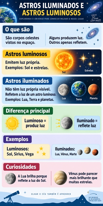 Infogr&aacute;fico sobre Astros Luminosos e Astros Iluminados