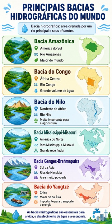 Infográfico sobre as principais bacias hidrográficas do mundo Infográfico sobre as principais bacias hidrográficas do mundo