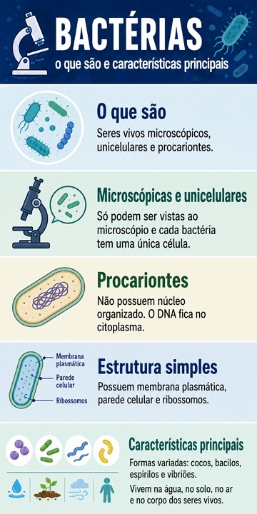 Infográfico com as principais características das bactérias Infográfico com as principais características das bactérias