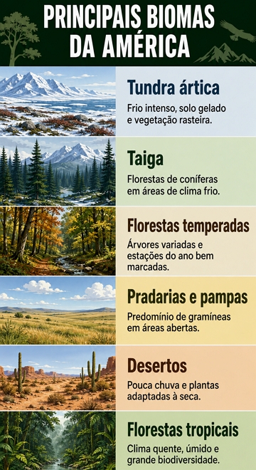 Infográfico com os principais biomas da América Infográfico com os principais biomas da América