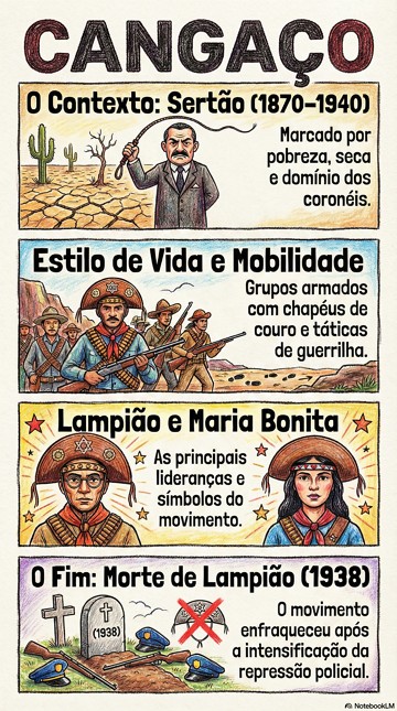 Cangaço Infográfico com resumo sobre o Cangaço