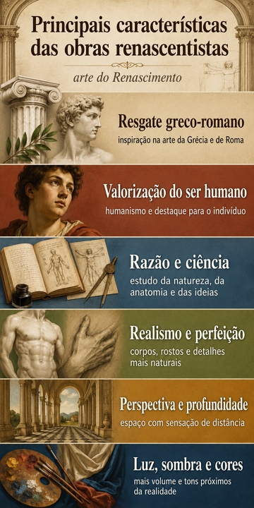Infográfico com as principais características das obras renascentistas Infográfico com as principais características das obras renascentistas