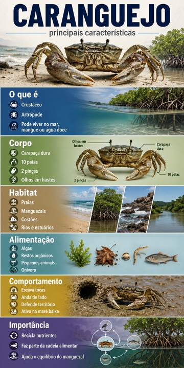 Infográfico sobre as características do caranguejo Infográfico sobre as características do caranguejo