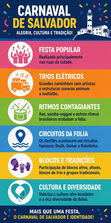 Infográfico com as características do Carnaval de Salvador Infográfico com as características do Carnaval de Salvador