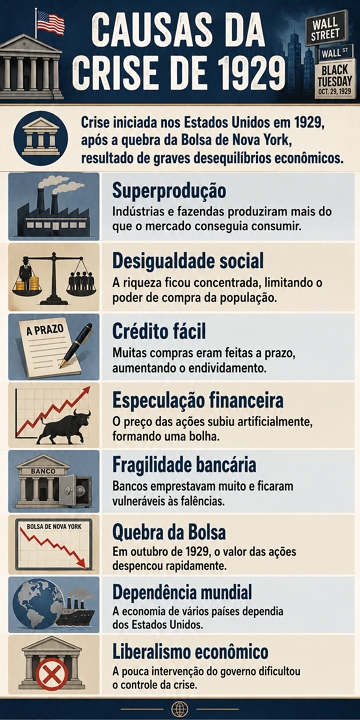 Infográfico sobre as causas da Crise de 1929 Infográfico sobre as causas da Crise de 1929