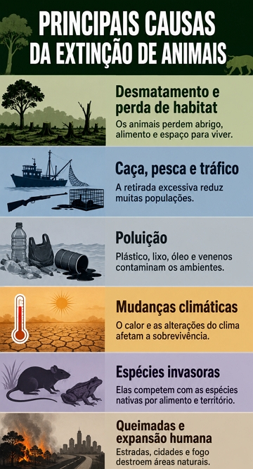 Infográfico sobre as principais causas da extinção de animais Infográfico sobre as principais causas da extinção de animais