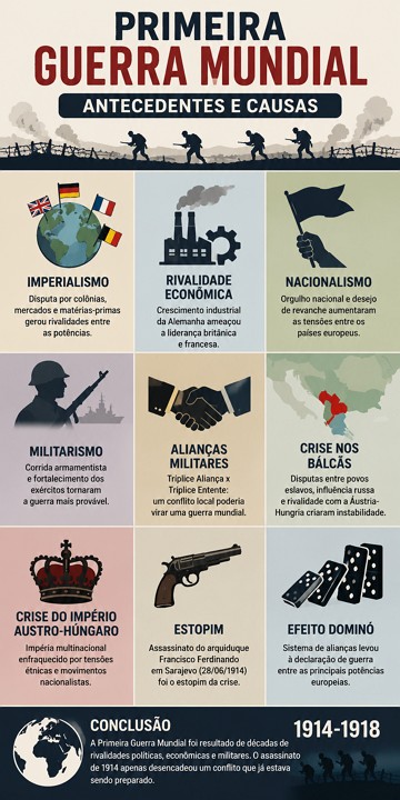 Infográfico sobre os antecedentes e causas da Primeira Guerra Mundial Infográfico sobre os antecedentes e causas da Primeira Guerra Mundial
