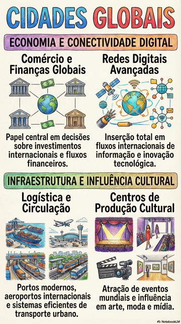 Cidades Globais Infográfico com as características das cidades globais