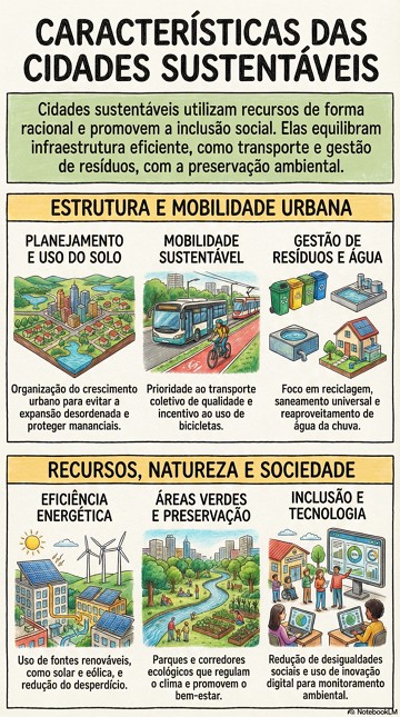 Infográfico com as características das cidades sustentáveis Infográfico com as características das cidades sustentáveis