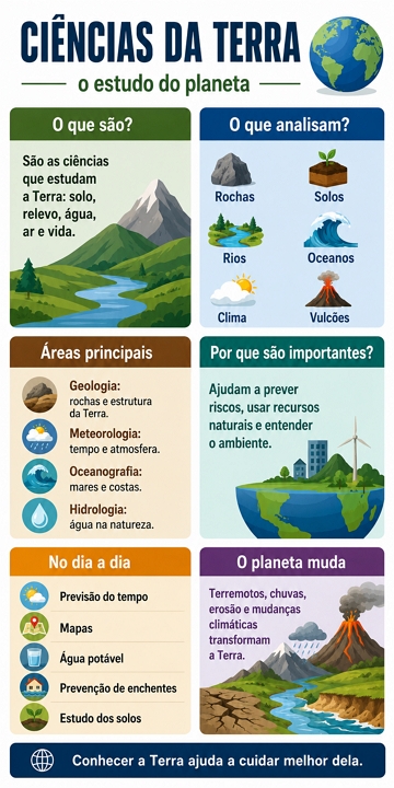 Infográfico didático sobre as Ciências da Terra Infográfico didático sobre as Ciências da Terra