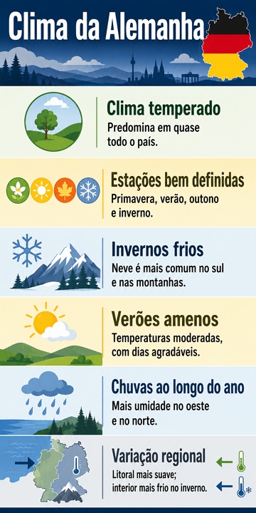 Infográfico com as características do clima da Alemanha Infográfico com as características do clima da Alemanha