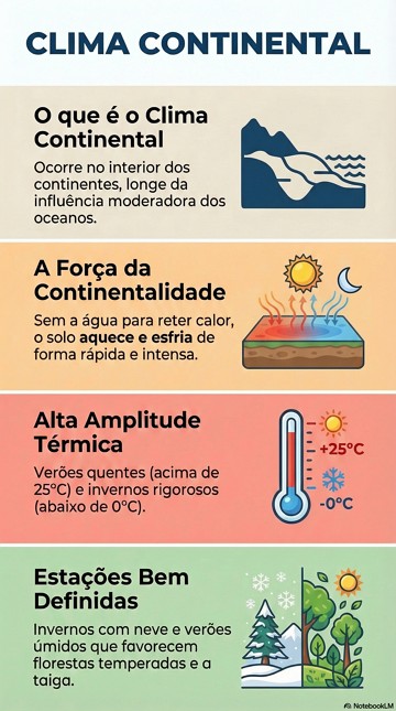 Clima continental Infográfico com as características do clima continental