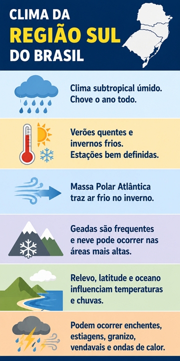 Infográfico sobre as características climáticas da região Sul do Brasil Infográfico sobre as características climáticas da região Sul do Brasil