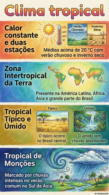 Clima tropical Infográfico sobre o clima tropical e seus tipos