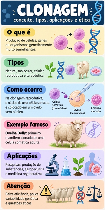 Infogr&aacute;fico did&aacute;tico e resumido sobre Clonagem