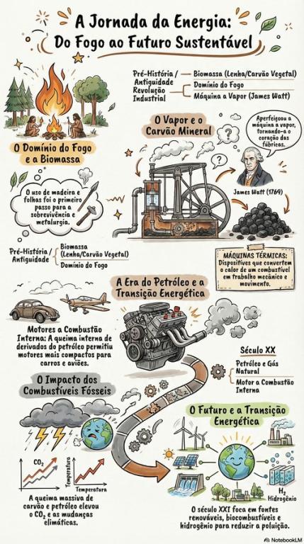 História dos Combustíveis e das Máquinas Térmicas Infográfico sobre a História dos Combustíveis e das Máquinas Térmicas