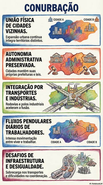 Conurbação Infográfico com resumo sobre conurbação urbana