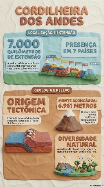 Cordilheira dos Andes Infográfico com os principais aspectos geográficos da Cordilheira dos Andes