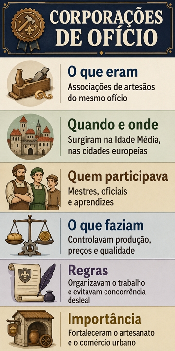 Infográfico com as características das corporações de ofício Infográfico com as características das corporações de ofício