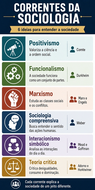 Infográfico sobre as principais correntes da Sociologia Infográfico sobre as principais correntes da Sociologia