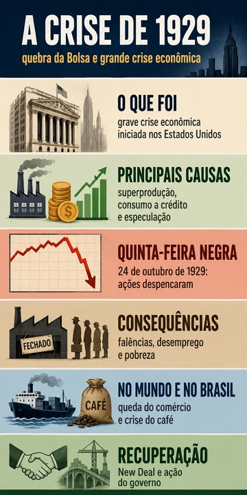 Infográfico com resumo sobre a Crise de 1929 Infográfico com resumo sobre a Crise de 1929