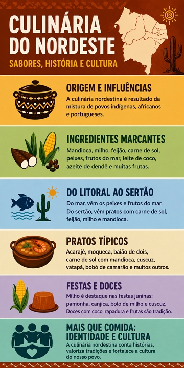 Infográfico sobre a culinário do Nordeste com foco em exemplos, história e cultura Infográfico sobre a culinário do Nordeste com foco em exemplos, história e cultura