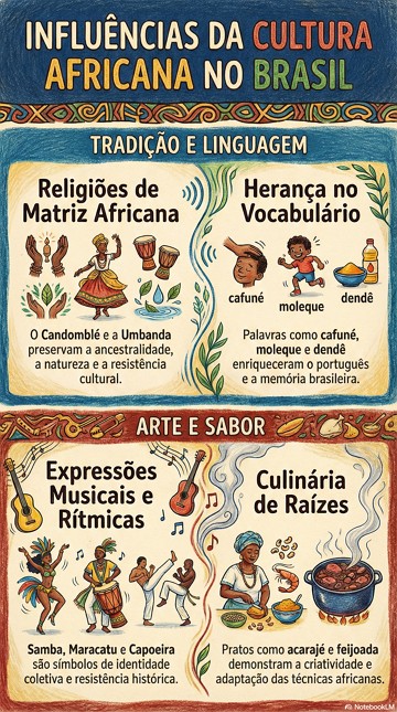 Influências da cultura africana no Brasil Infográfico sobre as influências da cultura africana no Brasil