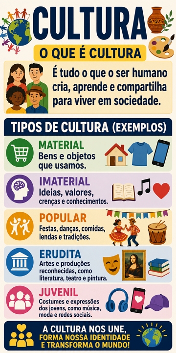 Infográfico sobre o que é cultura, tipos e exemplos Infográfico sobre o que é cultura, tipos e exemplos