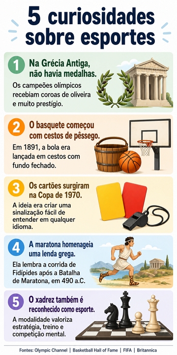 Infográfico com 5 curiosidades sobre os esportes Infográfico com 5 curiosidades sobre os esportes