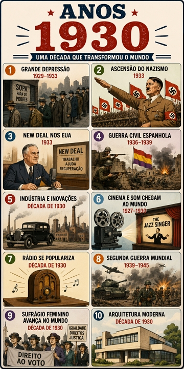Infográfico com os principais eventos histórico da década de 1930 Infográfico com os principais eventos histórico da década de 1930