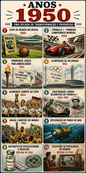 Infográfico com os principais acontecimentos da década de 1950 Infográfico com os principais acontecimentos da década de 1950