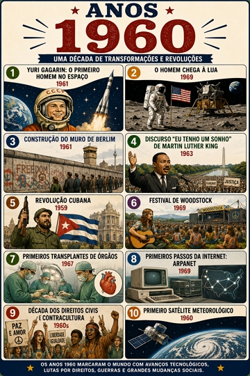 Infogr&aacute;fico com os principais acontecimentos da d&eacute;cada de 1960