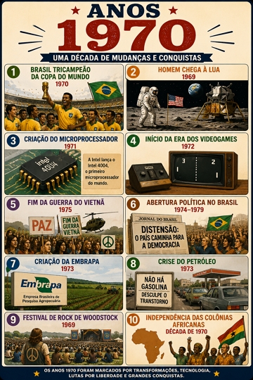 Infogr&aacute;fico com os principais fatos hist&oacute;ricos da d&eacute;cada de 1970