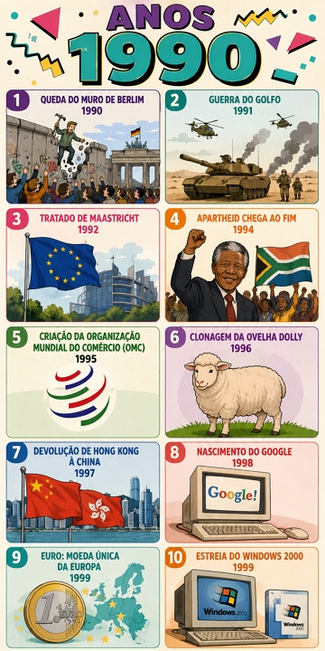 Infográfico sobre os principais eventos histórico da década de 1990 Infográfico sobre os principais eventos histórico da década de 1990